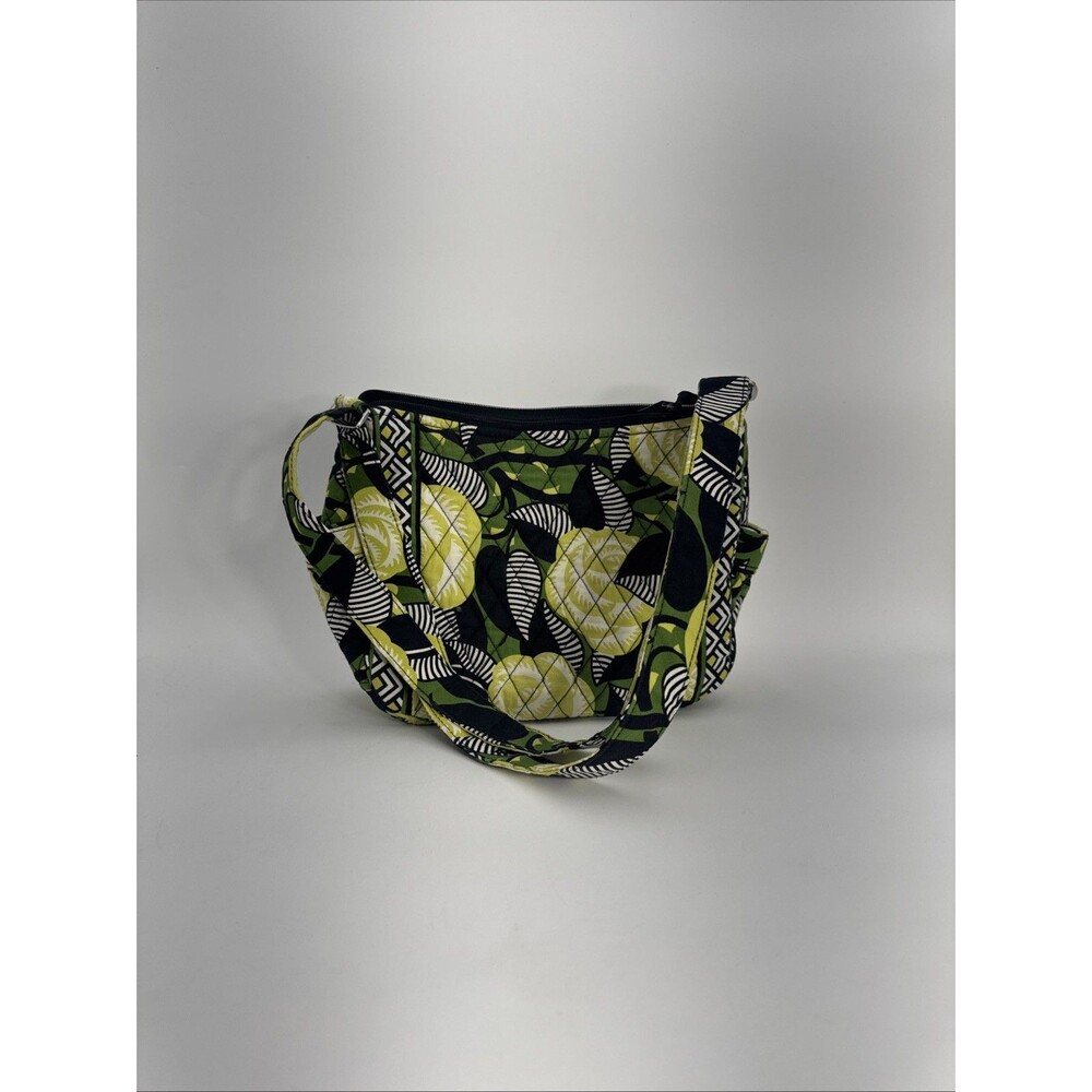 Vera Bradley Quilted Shoulder Bag Green Yellow Floral Purse Retired Print
